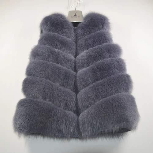 blue gray Горячая Распродажа, женский жилет из натурального Лисьего меха, осенне-зимний качественный теплый жилет из натурального Лисьего меха, женский жилет для натуральный мех лисы - Цвет: blue gray