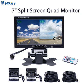 

Hikity 7" Split Screen Quad Monitor for Auto 18 IR Night Vision Backup Camera Aviation 4 Pins Car Rear View Camera for RV Truck
