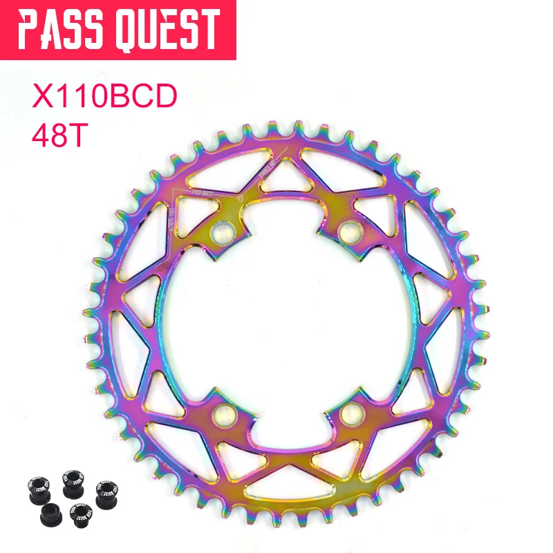 48T Pass Quest дорожный велосипед узкая широкая цепь X110BCD с титановым покрытием круглый 40 T-52 T для R2000 R3000 4700 5800 6800 DA9000 - Цвет: 48T