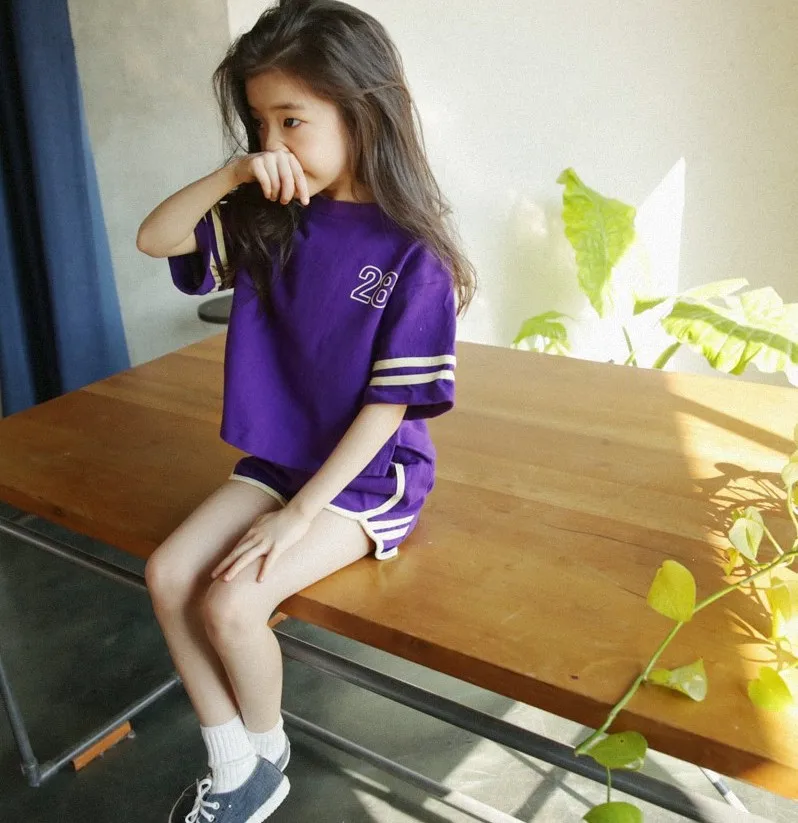

Girls' Short-sleeved Suit Summer Wear 2018 New Style Childrenswear Summer Big Boy Two-Piece Set Korean-style Sports CHILDREN'S S