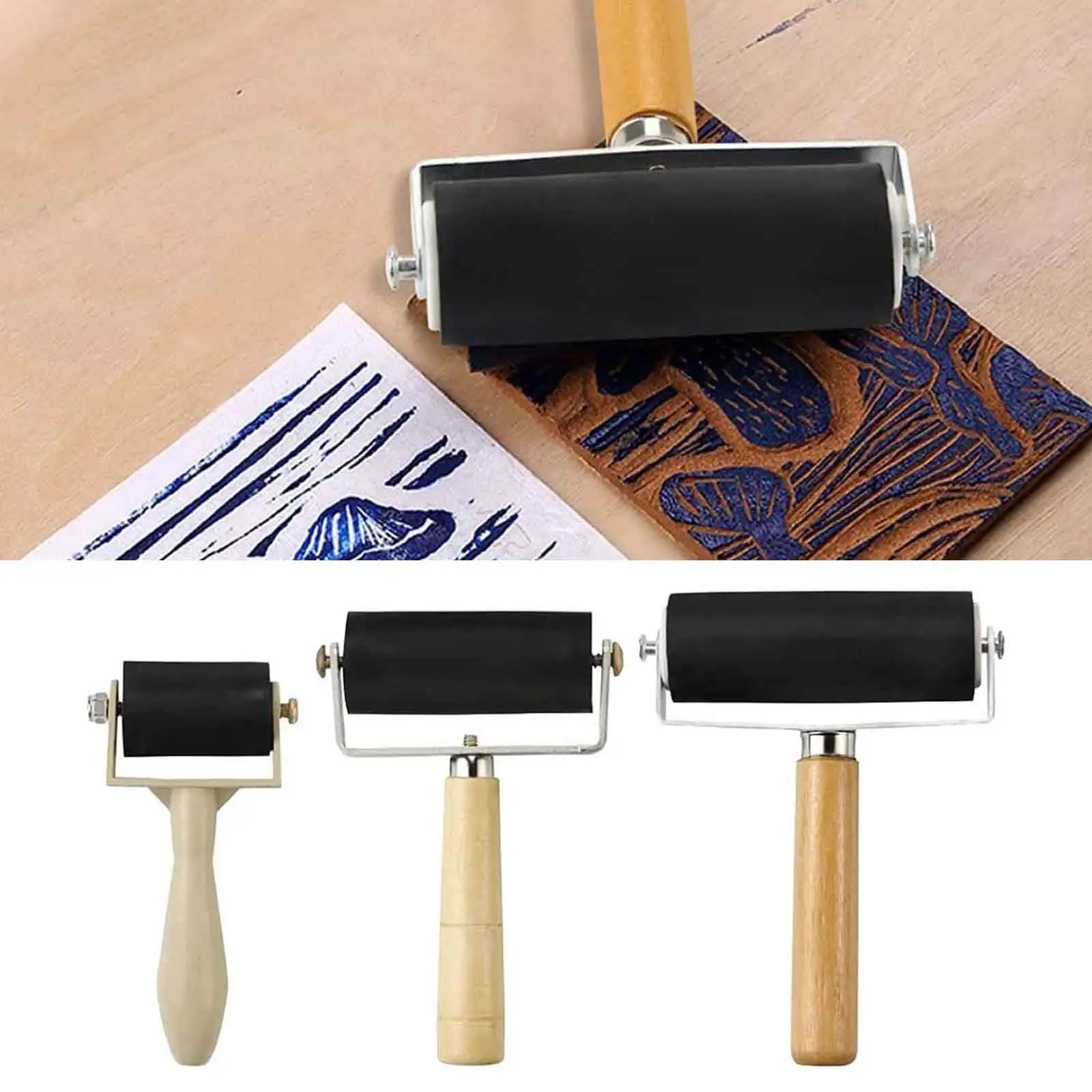 Rubber Brayer Roller Handmade Woodblock Deluxe Steel Frame Children  Painting Rollers Printing Tool Students Adults - AliExpress