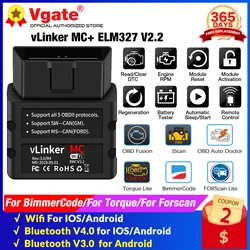 Vgate – vLinker MC + ELM327 V2.2 Scanner de voiture, outils de Diagnostic pour Android/IOS, prise OBD2, WIFI, Bluetooth, Compatible ICAR PRO 4.0 ELM 327 