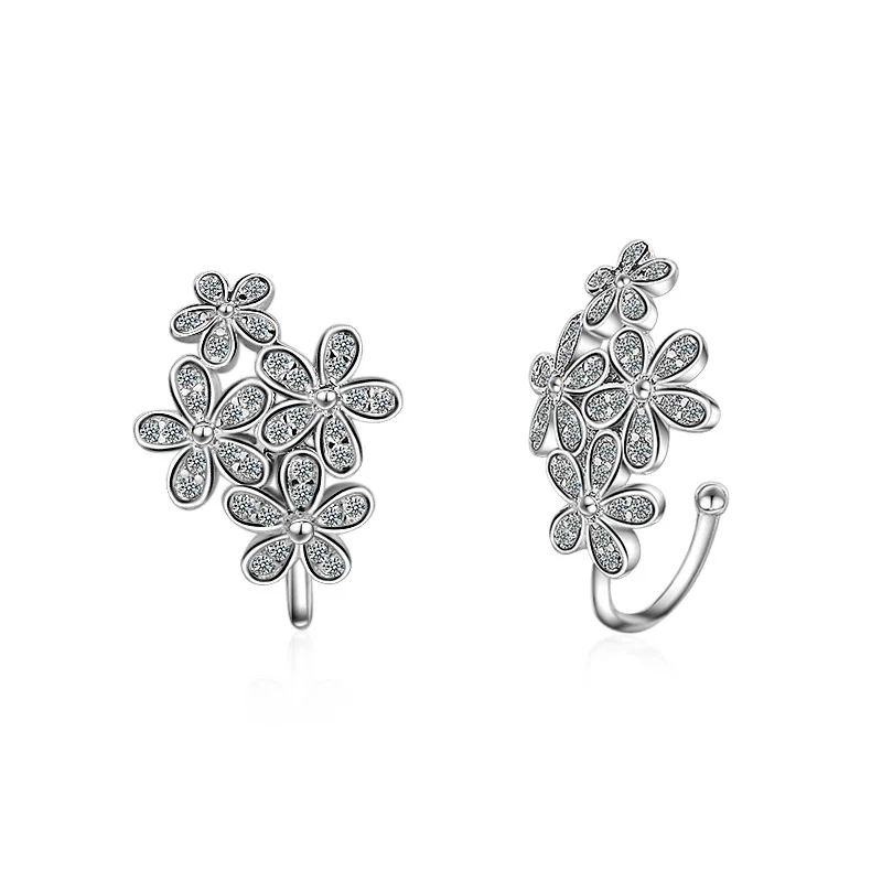 

100% 925 Sterling Silver Sweet Cherry Flower Crystal Female Clip Earrings Promotion Jewelry Women Never Fade Gift Cheap