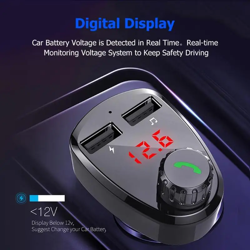 2.4A цифровой дисплей Bluetooth fm-передатчик двойной зарядное устройство USB MP3-плеер для iPhone X XS ForXiaomi Mi9 S10+ Note10