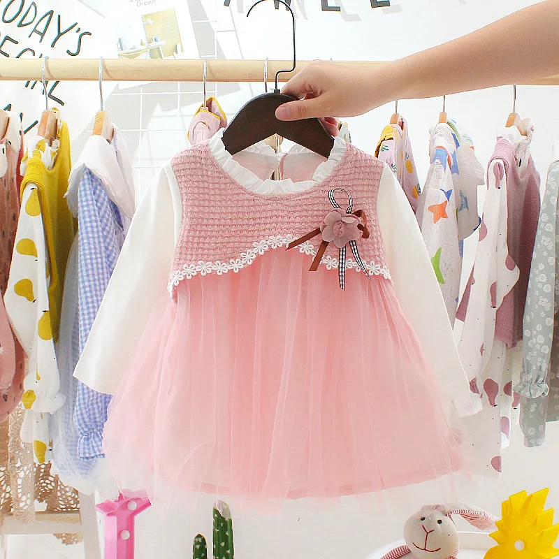 Осеннее платье для малышей, хлопковое платье с длинными рукавами для младенцев, модная одежда для маленьких девочек - Цвет: A
