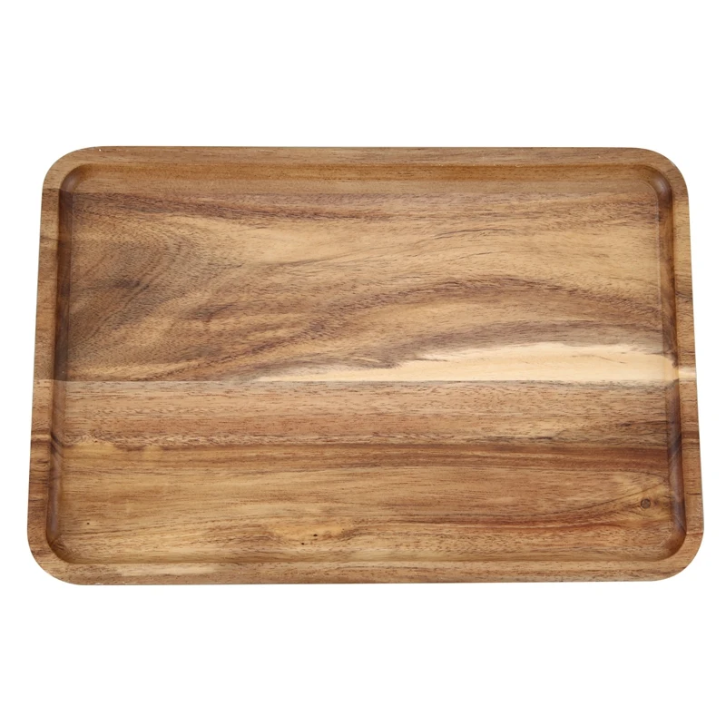 

Acacia Wood Rectangular Solid Wood Pan Fruit Dishes Saucer Tea Tray Dessert Dinner Plate Tableware,20X30cm