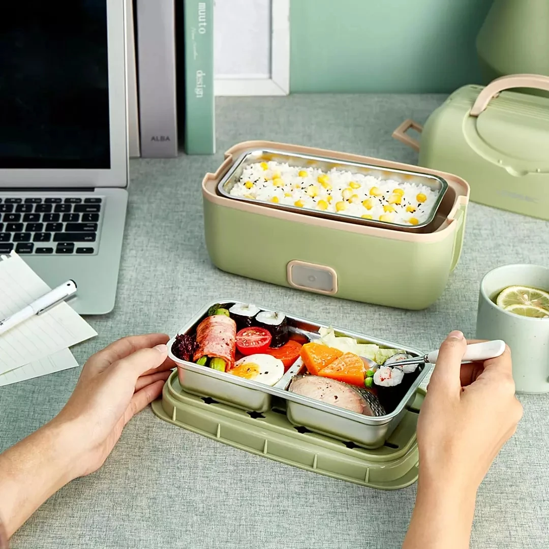 Portable Electric Lunch Box 2 layers Heating Steamer Bento Food Warmer  Sealed