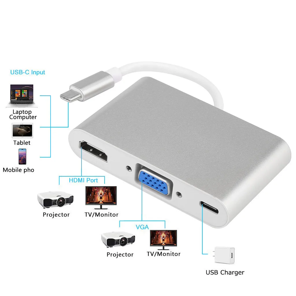 USB C к HDMI VGA USB 3,0 type C аудиоконцентратор адаптер 5 в 1 мульти порт конвертер