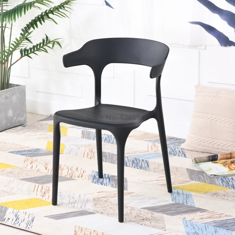 

Plastic Chair Backrest Nordic Simple Dining Chair Household Color Leisure Chair Discussion Chair Dining Room Chair Ox Horn Chair