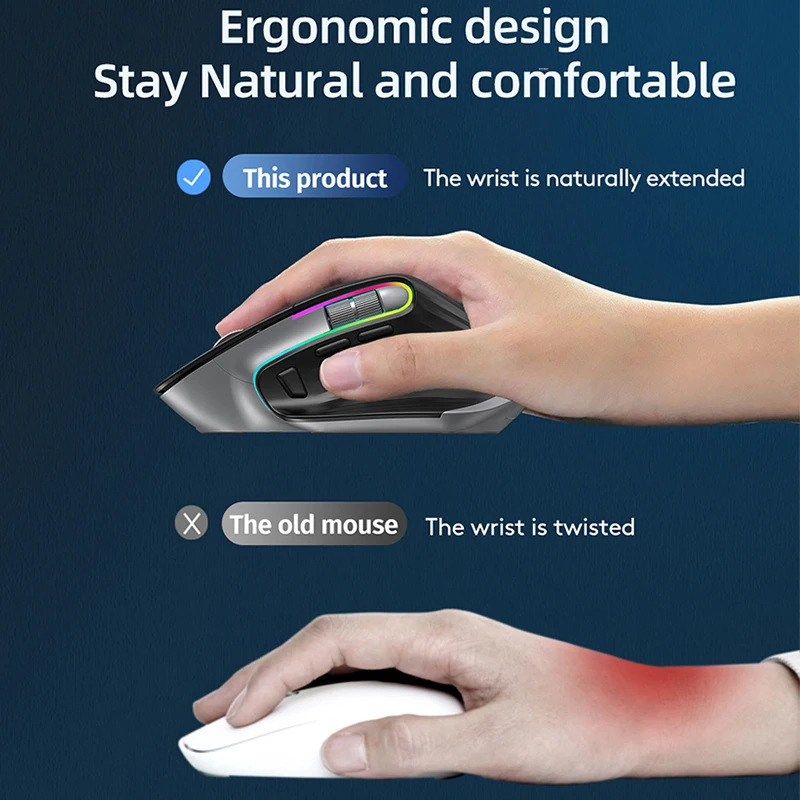 KuWFi Rechargeable Wireless Mouse Silent Gaming Mouse 2.4G&Bluetooth Mause Ergonomic for PC Laptop 4000DPI 9 Button RGB Mice wireless mouse gaming mouse wireless gaming mouse ergonomic mouse