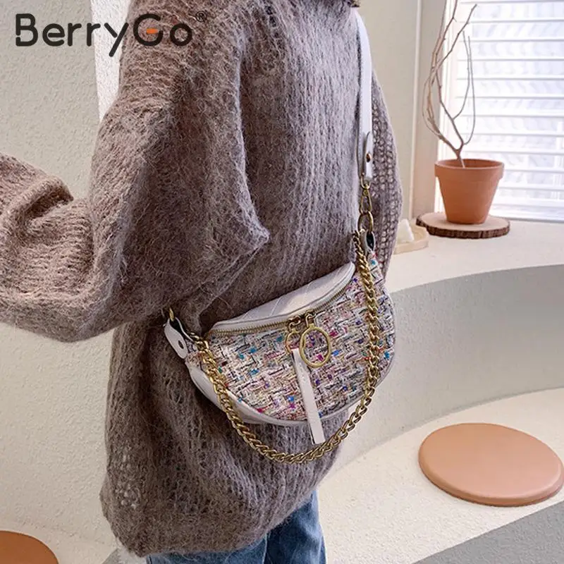 BerryGo, элегантная сумка через плечо из искусственной кожи, женская сумка на ремешке с цепочкой, дамские сумки с ремнем на молнии, замшевая клетчатая женская сумка-мессенджер