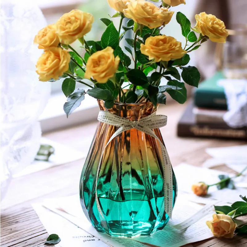 

Home Color Gradient Crystal Glass Vase Creative Wave Simple Vase Interior Decoration Accessories Color Glass Crafts