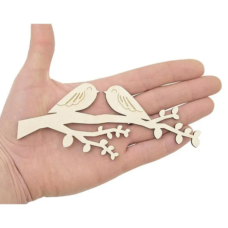 

Wooden Tree branch with birds seated (15cm) Shape Wood branches with leaves Cutout Craft Decoration Gift Decoupage Ornament 0162