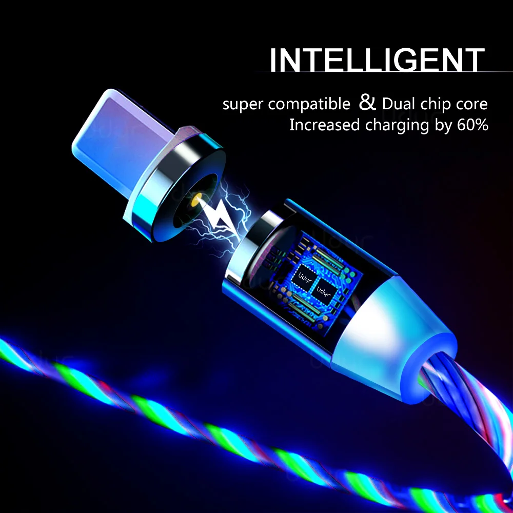 Магнитный кабель Udyr со светодиодной подсветкой Micro USB Type C для быстрой зарядки
