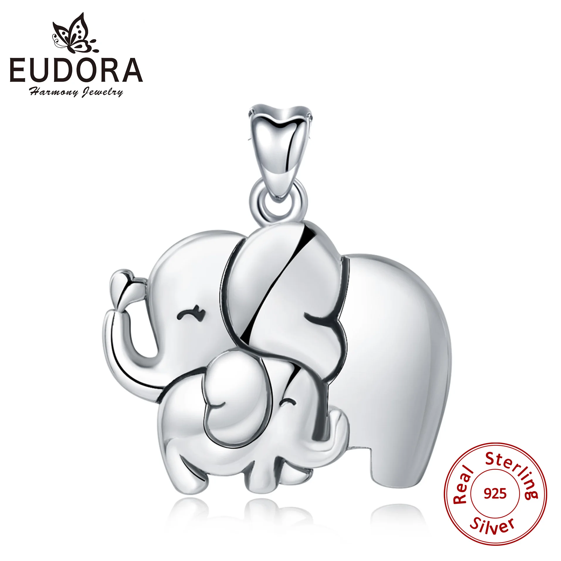 only pendant EUDORA, Стерлинговое Серебро, подвеска в виде слона и слона, ожерелье с милыми животными, серия ювелирных изделий, подвеска в виде счастливой семьи Мамонтов D489 - Окраска металла: only pendant