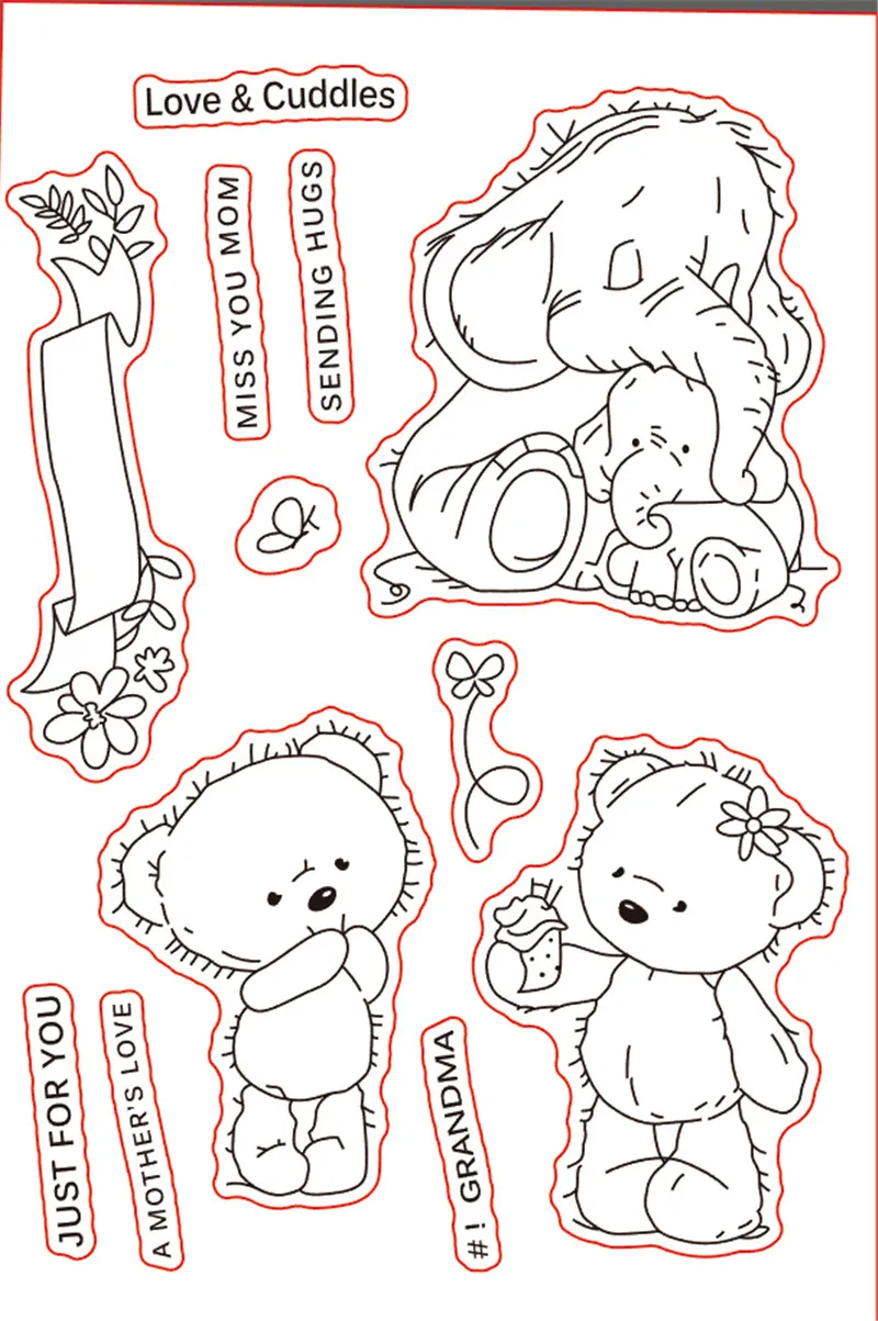 

11x16 Bear, elephant Transparent Clear Stamps Silicone Seals for DIY scrapbooking photo album Card Making