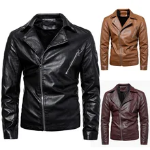 Мужская винтажная крутая кожаная куртка с длинными рукавами, осенне-зимнее Клубное пальто с воротником-стойкой, высокое качество для верховой езды