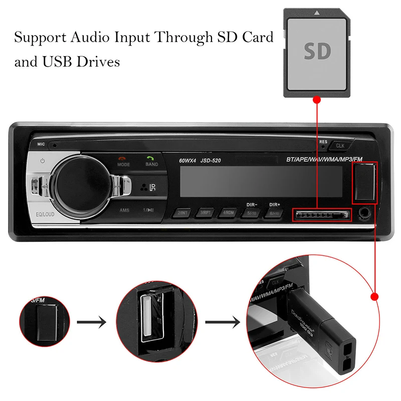 Car stereo MP3 Music Player Bluetooth Car radio 1Din 12V USB Aux Input TF Card Auto radio With Remote Control Audio Music Stereo
