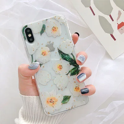 From Jenny сусального золота цветок для iPhone x xr xs max 6 6s 7 8 Plus Прозрачный мобильный телефон ТПУ Мягкий защитный чехол - Цвет: Прозрачный