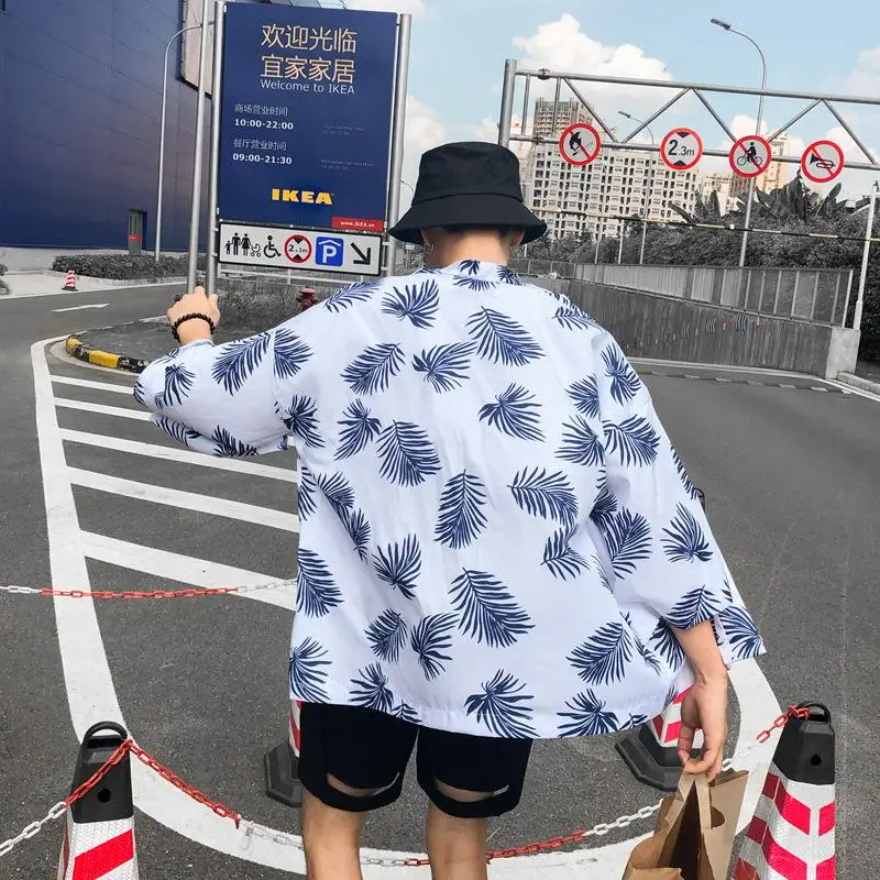Yukata, мужская одежда хаори самурая Харадзюку, мужской принт, кимоно в японском стиле, летний Повседневный Кардиган, рубашка, повседневный Свободный Топ, блузка - Цвет: Style 10