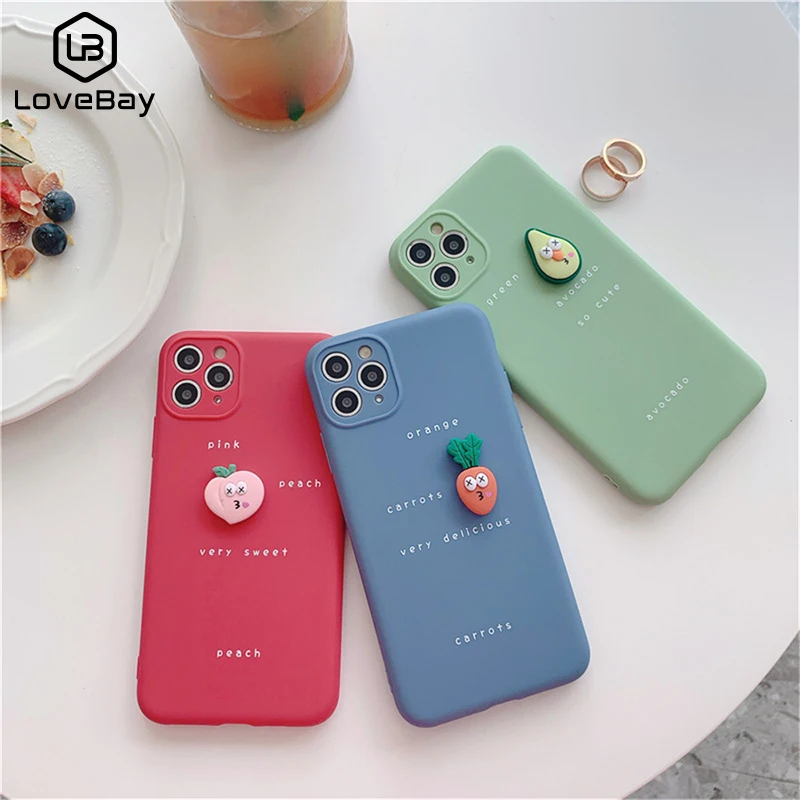 Lovebay Cute 3D Fruit Case For iPhone 11 Pro XS Max XR X 8 7 Plus SE 2020 Carrot Peach Soft Silicone Candy Color Back Cover NEW | Мобильные