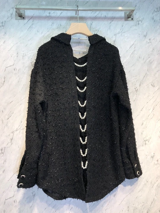 Autumn and winter new women's Lapel solid color decorative button long sleeve fabric medium long coat 1013