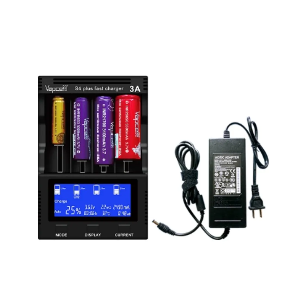 Vapce S4 plus 3A 4 слота всего 12a разрядник/тест емкости/repiar EU/US/UK/EU быстрое зарядное устройство для 20700 21700 батарей PCB