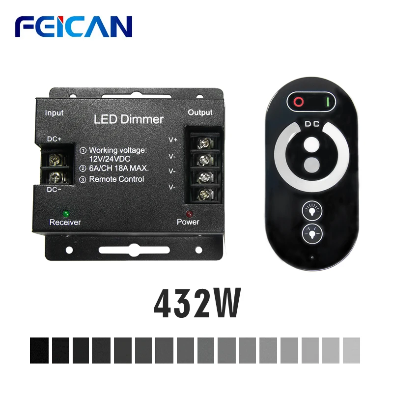 FEICAN диммер контроллер светодиода 432 Вт с регулятором света 12V 6A/CH RF сенсорный пульт дистанционного управления Управление для одного Цвет Светодиодные ленты