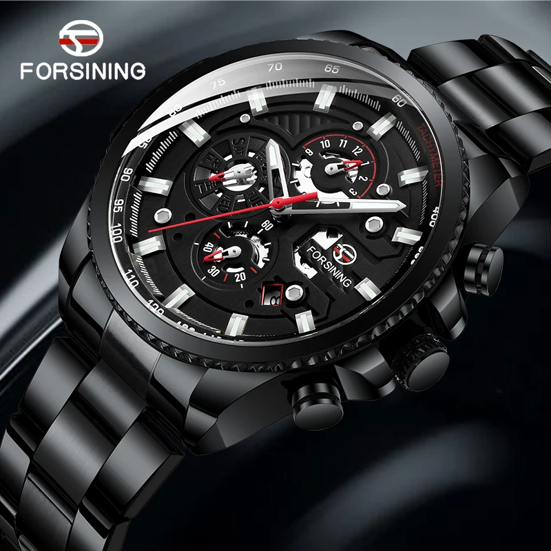 

FORSINING Classic Auto Mechanical Watch Men Stainless Steel Strap Working Sub-dials Multifunction Mens Watches Top Brand Luxury