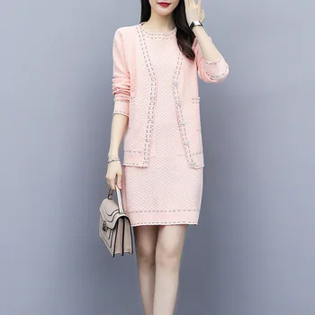 

2020 spring and autumn new elegant dress suit women's knit cardigan two-piece Outfits Female coat set