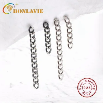 

BONLAVIE 925 Silver Thick Chain Asymmetric Earrings for Women and Men Cool Handsome Long Earrings
