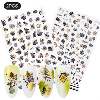 

Laser Gold Silver 3D Nail Stickers Holographics Leaf Tree Design Transfer Sticker Nail Art Decal Decoration Black White Slider