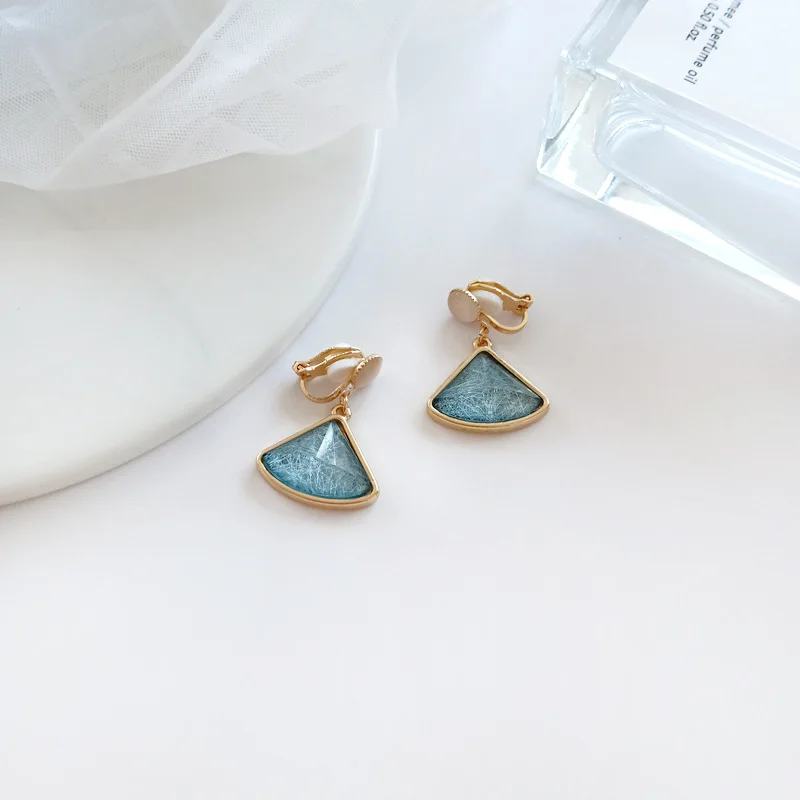 R25-blue Разноцветные серьги-клипсы в форме капель воды из смолы, без проколов, для женщин, смелый цвет, круглые квадратные клипсы - Окраска металла: R25-blue