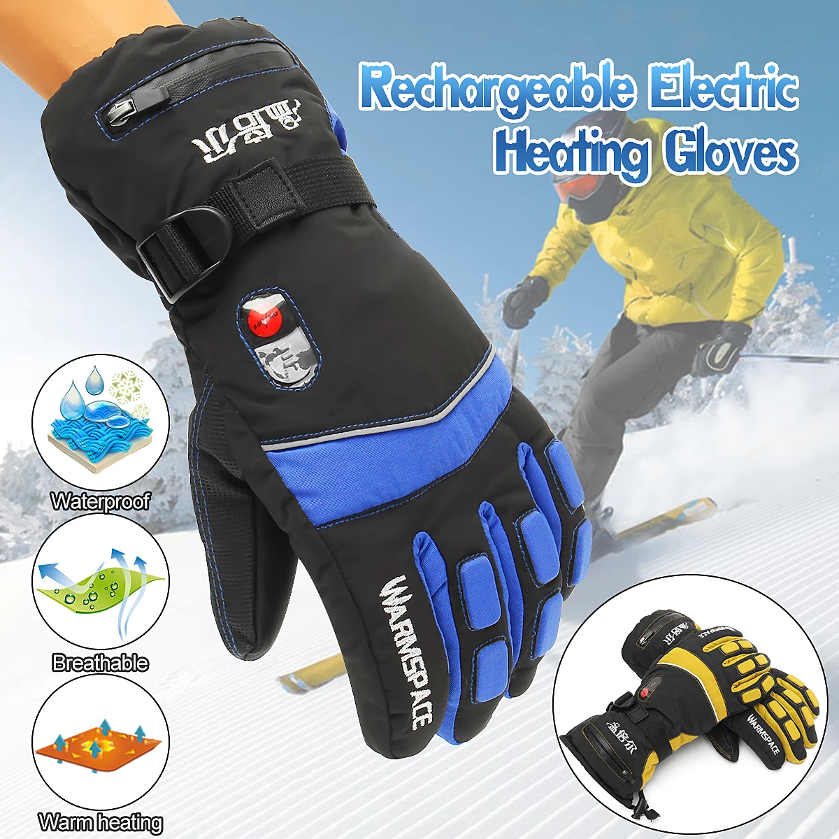

WARMSPACE Electric Heated Gloves, Women Men Rechargeable Motorcycle Heating Winter Gloves Men,Thermal Keep Hand Warmers Mittens