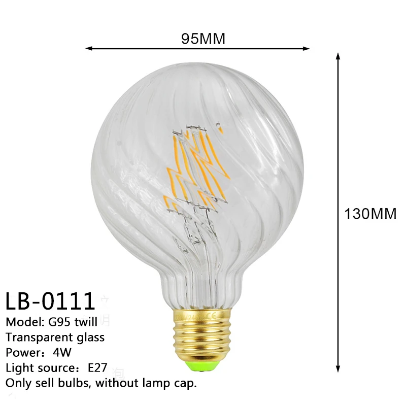 Ampoule led Vintage Edison g95, en spirale, 220V, 4W, pour noël