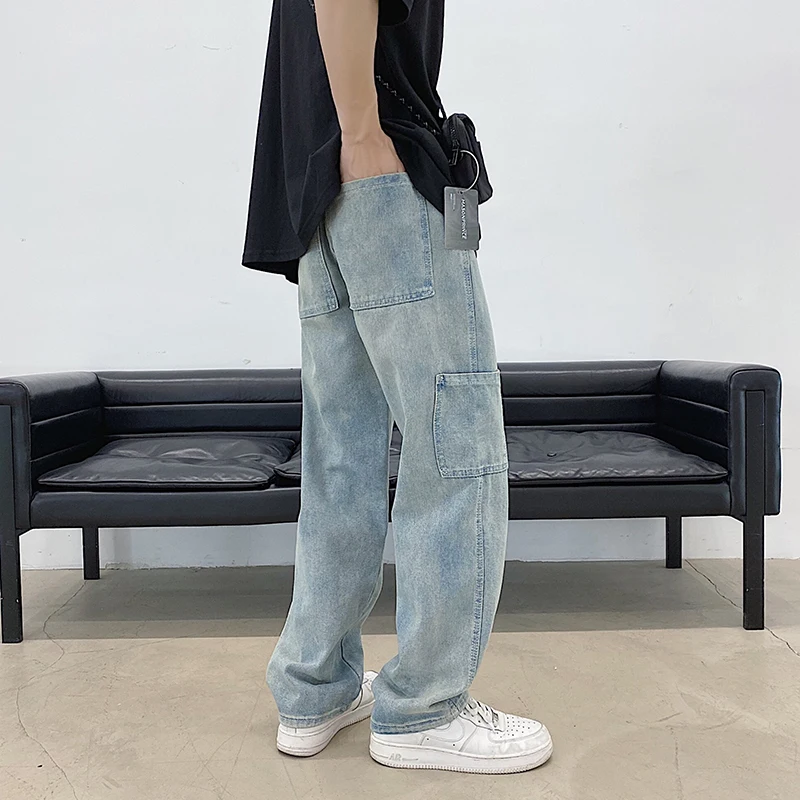 Loose jeans men Straight leg Cargo many pockets Blue Black color Big size xxxl 4xl 5xl Casual denim pants Loose jeans men Straight leg Cargo many pockets Blue Black color Big size xxxl 4xl 5xl Casual denim pants