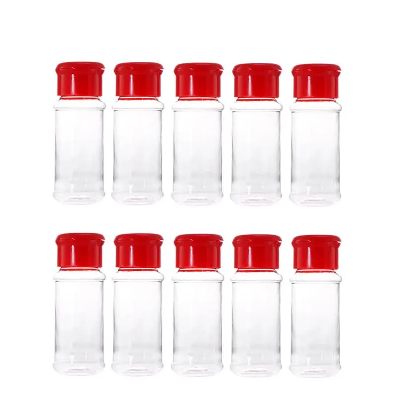Red 10pcs 10 шт пластиковая бутылка для приправ, специй, перец, шейкеры, соляная банка, для приправ, для барбекю, для кухни, зеленый - Цвет: Red 10pcs