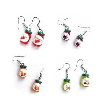 

Women 3D Mini Fruit Jam Bottle Earrings Funny Simulated Bottle Ear Hook Ladies Piercing Eardrop
