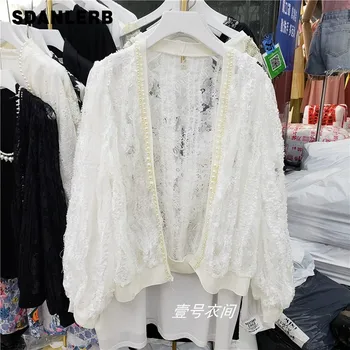 

Lace Coat Women 2020 Spring and Summer European New Style Pearl Side Hollow Lace Perspective Thin Small Fragrance Open Jacket