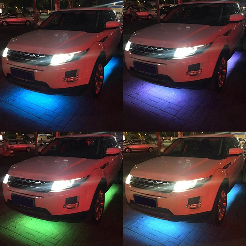 4PCS 12V IP65 Bluetooth App Control Flowing Color RGB LED Strip Under Car 90 120cm Tube Underglow Underbody System Neon Light 4PCS 12V IP65 Bluetooth App Control Flowing Color RGB LED Strip Under Car 90 120cm Tube Underglow Underbody System Neon Light