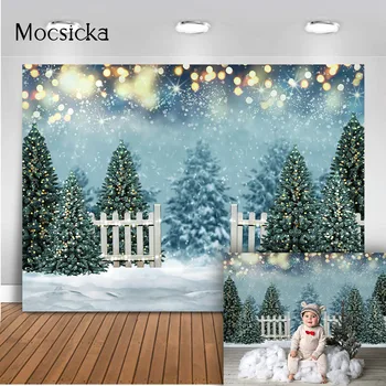 

Winter glitter bokeh photography backdrop snow pine background for photo studio Christmas Party Decoration newborn photobooth