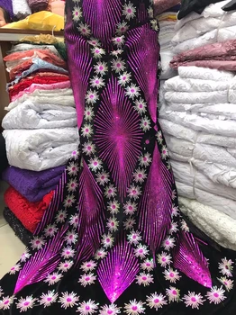 

2019 New Design purple Color African Embroidery Velvet Tulle Lace Fabric 2019 Nigerian French flannel Lace Fabric 5Yards