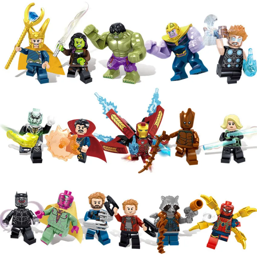 

Avengers Infinity War 16pcs/set Figure Set Legoingly Super Hero Iron Thor Thanos Peter Hulk Black Panther Building Blocks Toys