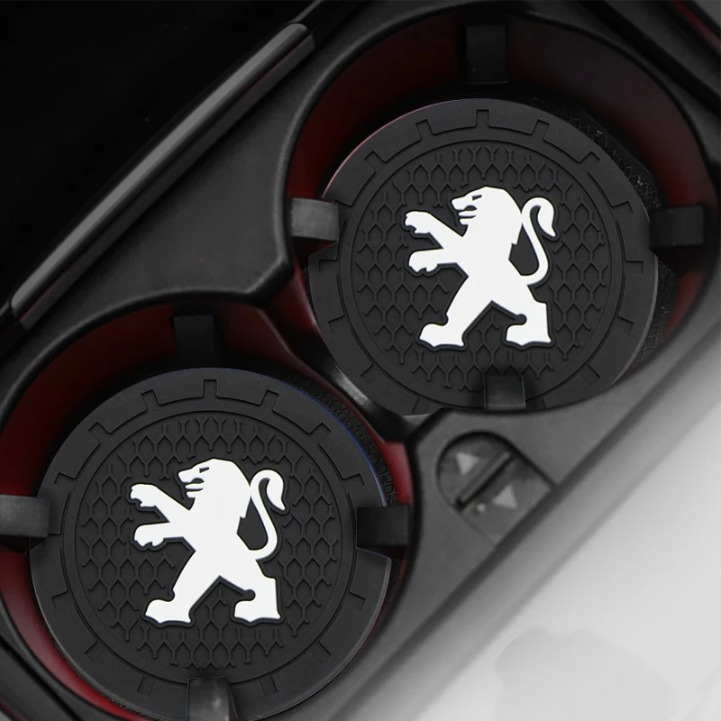 

1Pcs Car Coaster Water Cup Slot Non-Slip Mat Pad Emblem for Peugeots 107 108 206 207 308 307 508 2008 3008 style car Styling