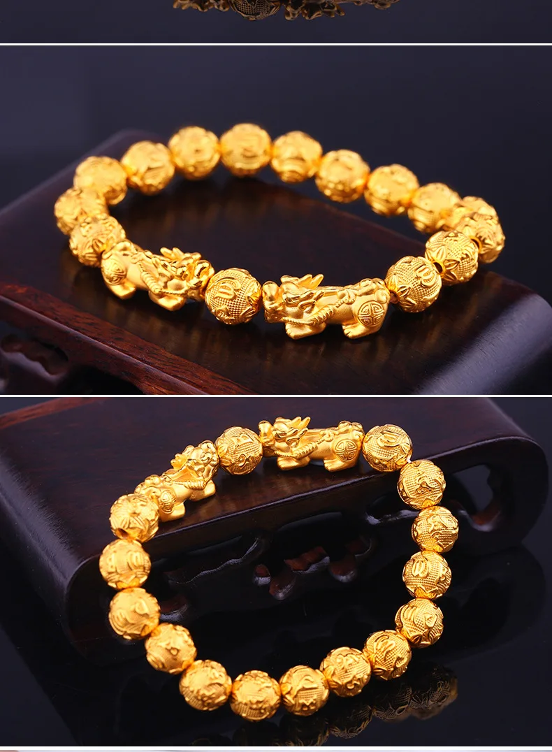 Fashion (10mm Beads)Feng Shui Pixiu Guardian Vietnam Sand Gold Color