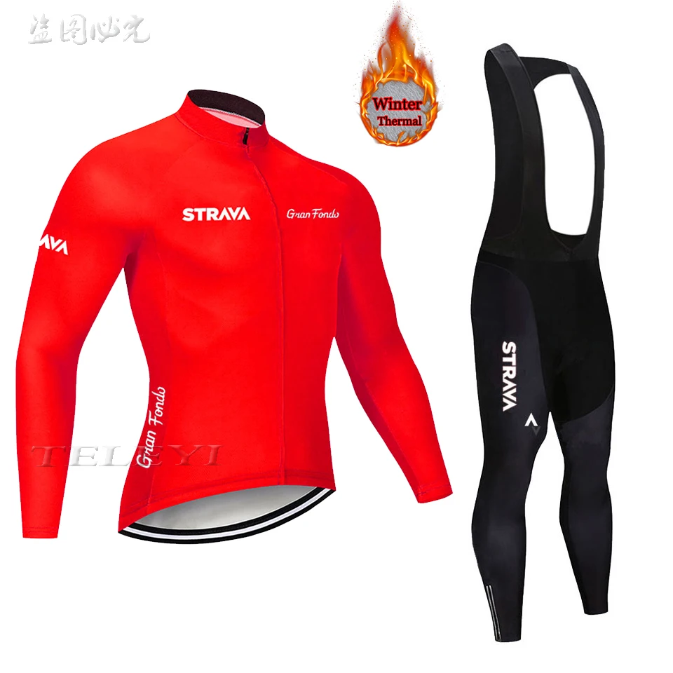 

STRAVA 2019 Winter Fleece Thermal Cycling Jersey Set Bicycle Suit cycling clothing Long Sleeve Clothes Ropa Ciclismo Uniformes
