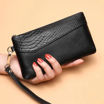 

Crocodile pattern leather wallet women long zipper clutch bag head layer cowhide 2020 new fashion soft leather clutch
