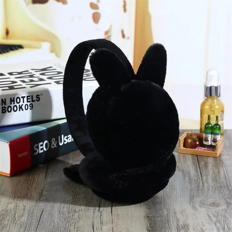E015 Ear Black Новые наушники для женщин, меховые женские наушники, зимние теплые меховые наушники с искусственными кроличьими ушками, рождественские подарки, теплые хлопковые наушники - Цвет: E015 Ear Black