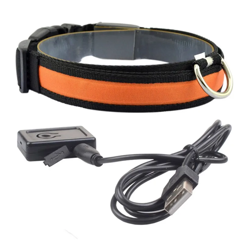 O USB Charging Pet Dog Collar Flashing Glowing Light LED Collar Pet Products Adjustable Small Pet Luminous Safety Collar - Цвет: O