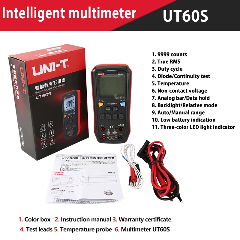 UNI-T Digital Smart Multimeter UT60S UT60BT 1000V AC DC Voltmeter Ammeter True RMS Capacitor Temperature Tester multimeter optical spectrum analyzer Measurement & Analysis Tools